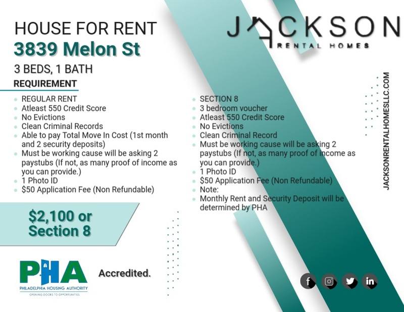 House for rent at 3839 Melon St, Philadelphia, PA 19104