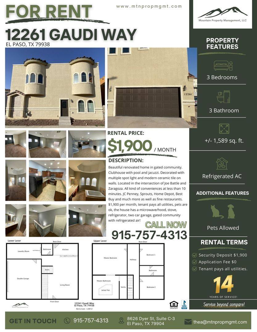 House for rent at 12261 Gaudi Way, El Paso, TX 79938
