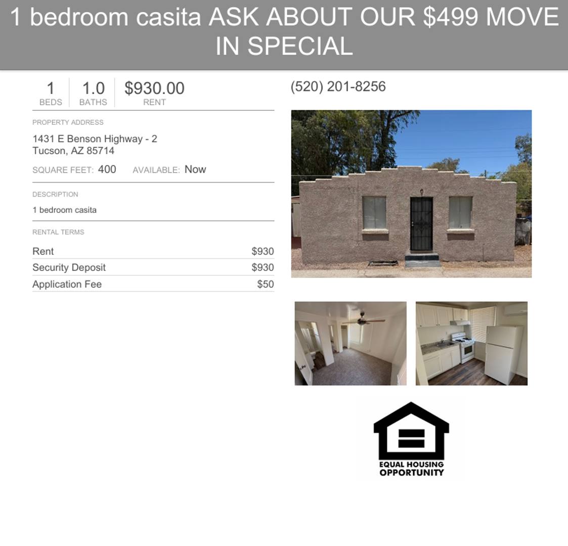 Apartment for rent at 1431 E Benson Highway, Tucson, AZ 85714