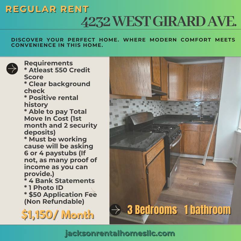 Apartment for rent at 4221 W Girard Ave #1, Philadelphia, PA 19104