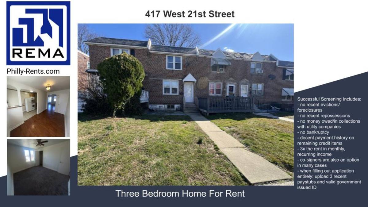 House for rent at 417 W 21st St, Chester, PA 19013
