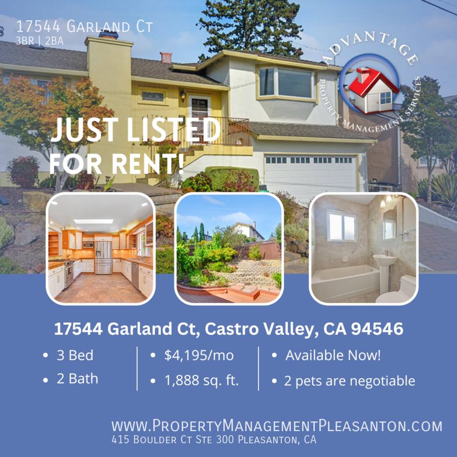 House for rent at 17544 Garland Court, Castro Valley, CA 94546