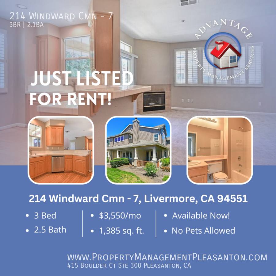 Condo for rent at 214 Windward Common #7, Livermore, CA 94551