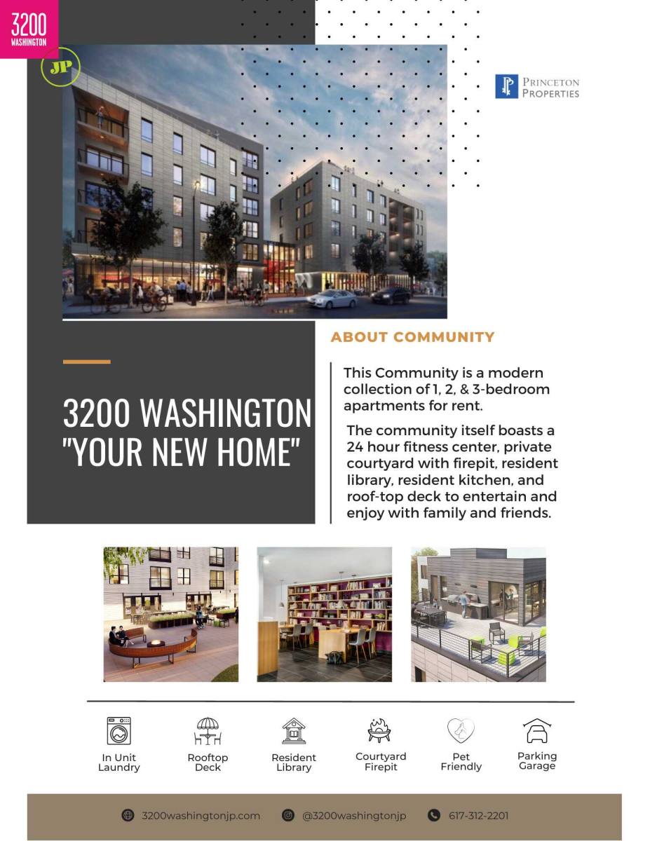 Apartment for rent at 3210 Washington St, Jamaica Plain, MA 02130