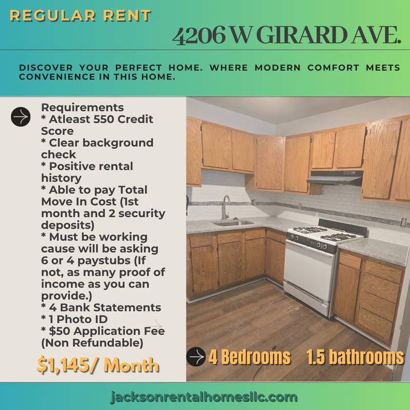 Apartment for rent at 4206 W Girard Ave #1, Philadelphia, PA 19104