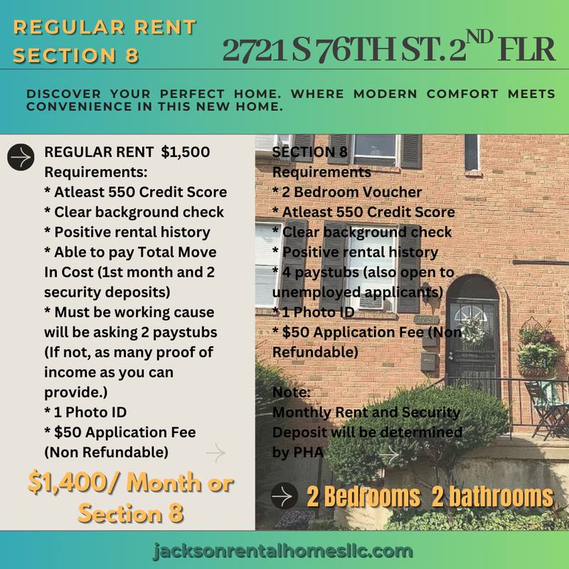 Apartment for rent at 2721 S 76th St - 2nd Floor, Philadelphia, PA 19153