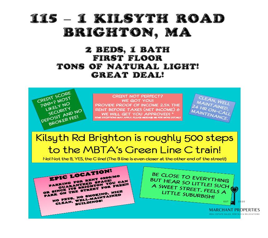 Apartment for rent at 117 Kilsyth Rd #3, Brighton, MA 02135