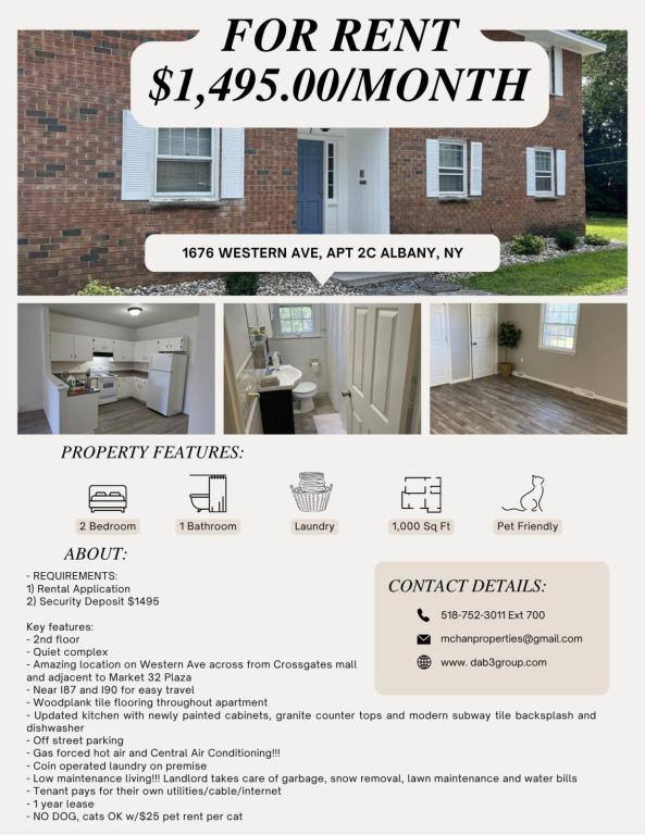 Apartment for rent at 1676 Western Ave #2C, Albany, NY 12203