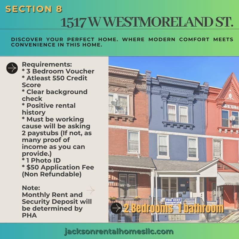 Apartment for rent at 1517 W Westmoreland St #1, Philadelphia, PA 19140