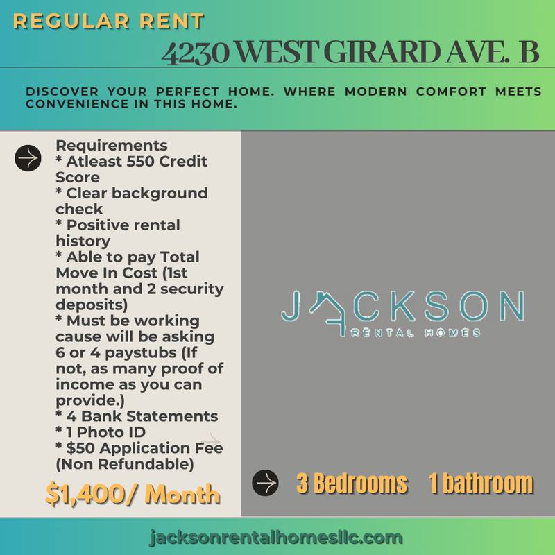 Apartment for rent at 4230 W Girard Ave, Philadelphia, PA 19104