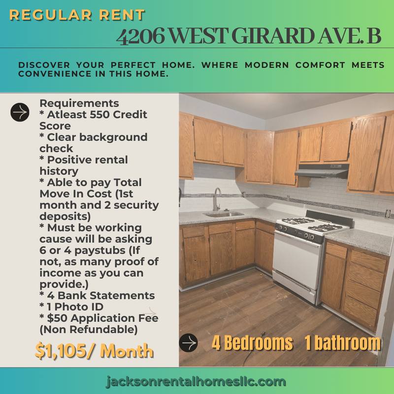 Apartment for rent at 4206 W Girard Ave, Philadelphia, PA 19104