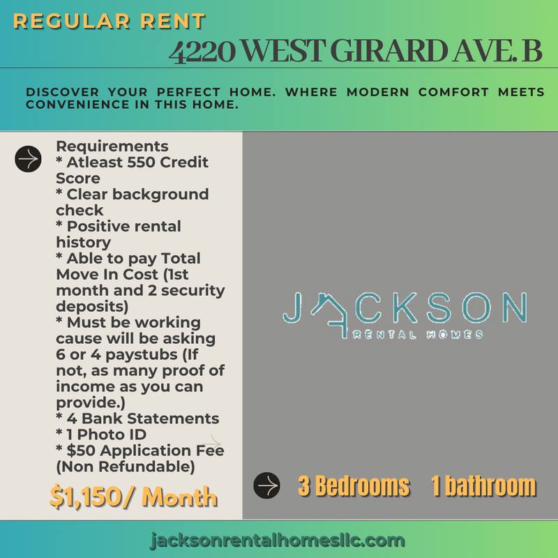 Apartment for rent at 4220 W Girard Ave, Philadelphia, PA 19104