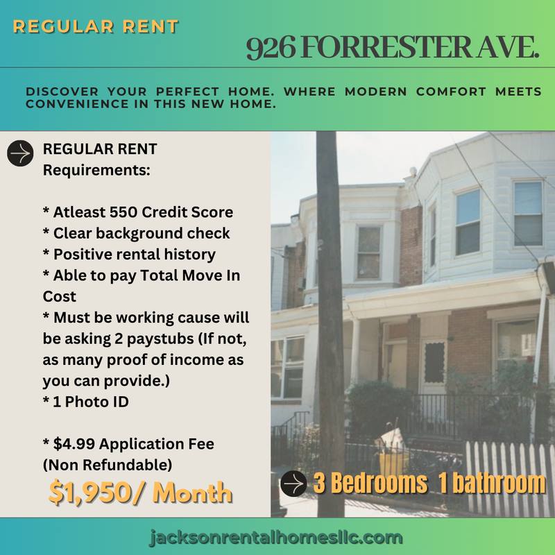 House for rent at 926 Forrester Ave, Darby, PA 19023