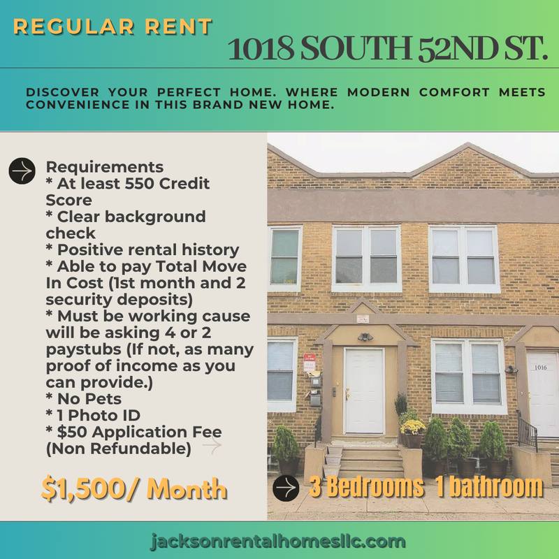 House for rent at 1018 S 52nd St, Philadelphia, PA 19143
