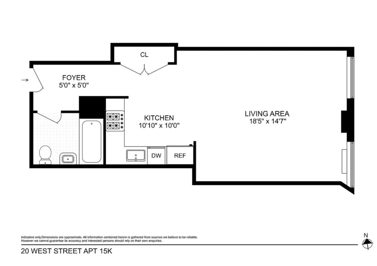 Apartment for rent at 20 W St #15K, New York, NY 10004