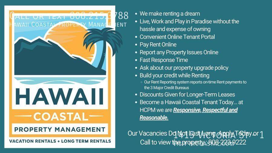 Apartment for rent at 1415 Victoria St #1, Honolulu, HI 96822