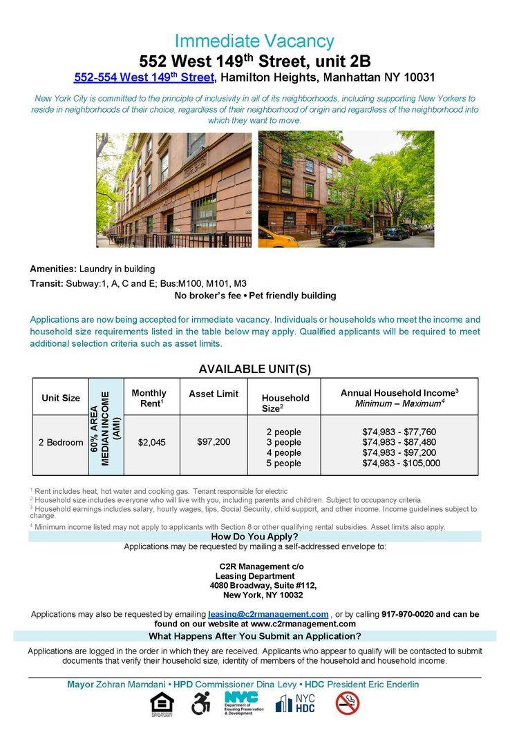 Apartment for rent at 552-554 W 149th St, New York, NY 10031