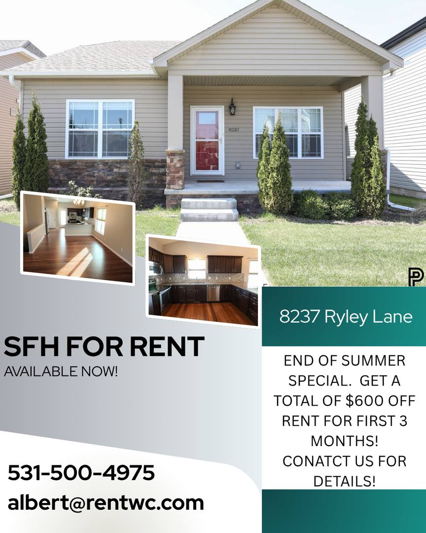 House for rent at 8237 Ryley Lane, Lincoln, NE 68512