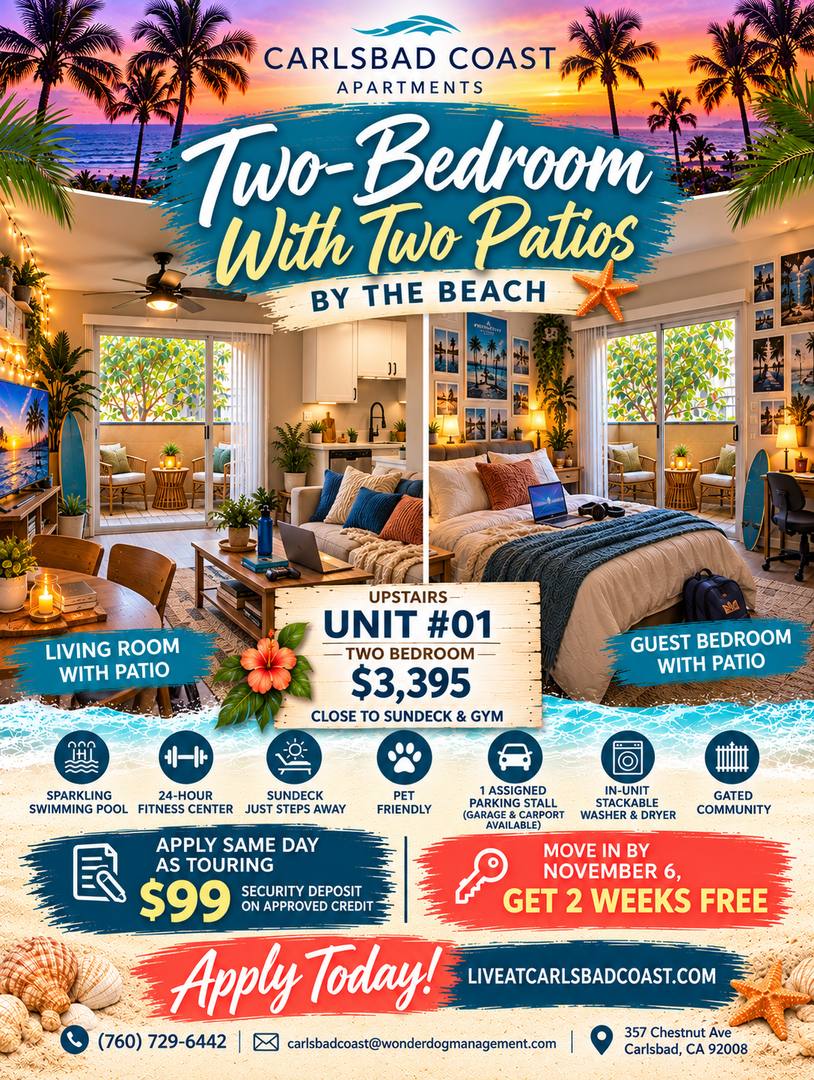 Apartment for rent at Carlsbad Coast Apts, 357 Chestnut Ave, Carlsbad, CA 92008