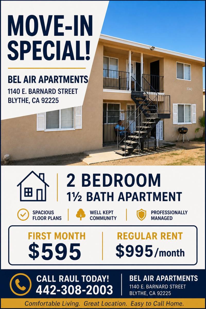 Apartment for rent at 1020 E Barnard St, Blythe, CA 92225