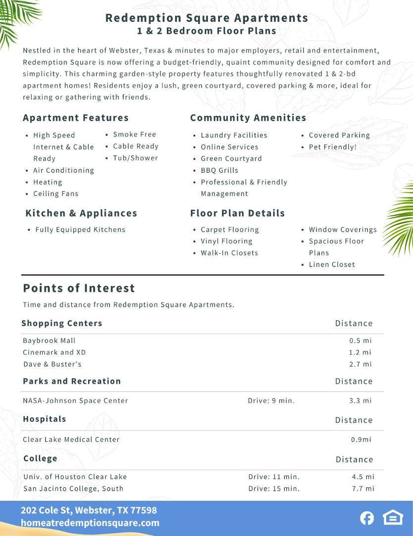Apartment for rent at Space Colony, 202 Cole St, Webster, TX 77598