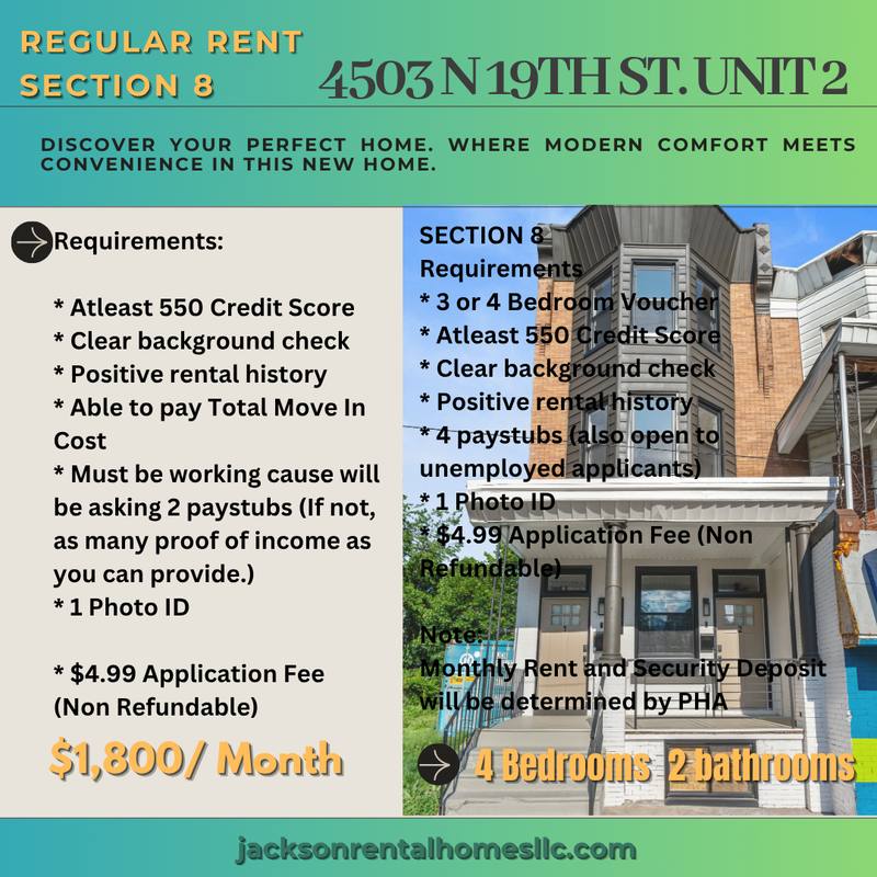 Apartment for rent at 4503 N 19th St #2, Philadelphia, PA 19140