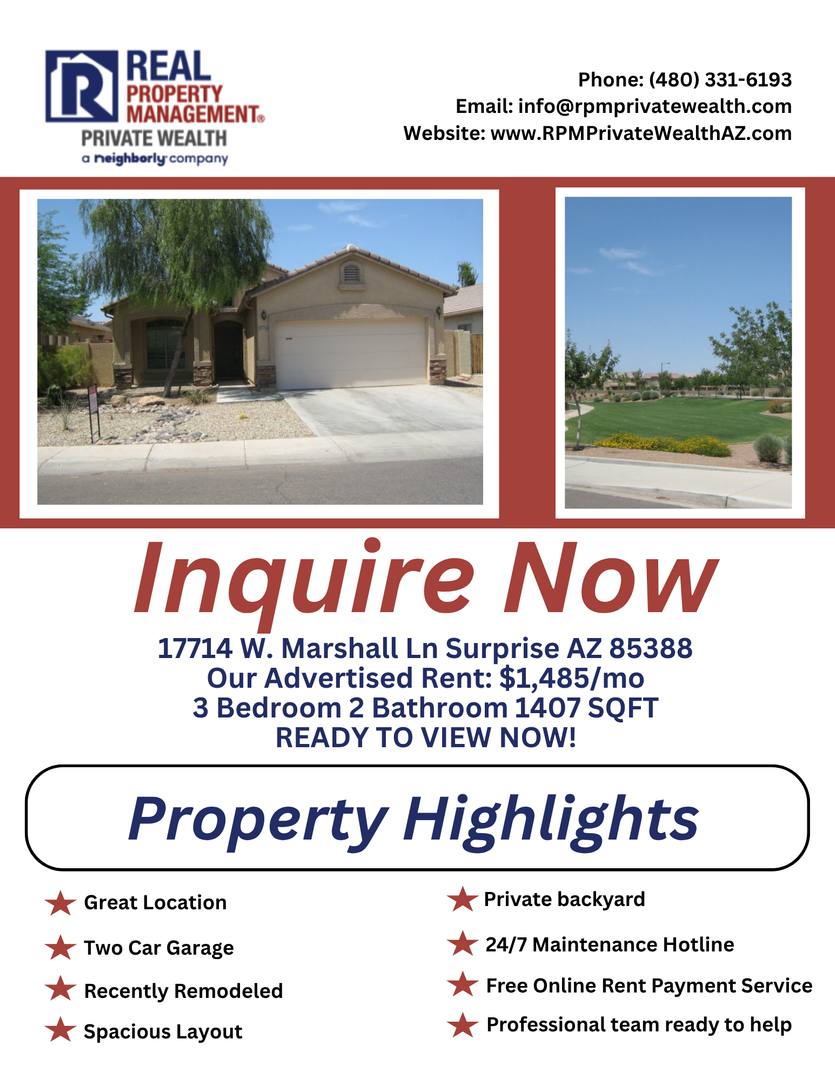 House for rent at 17714 W Marshall Lane, Surprise, AZ 85388