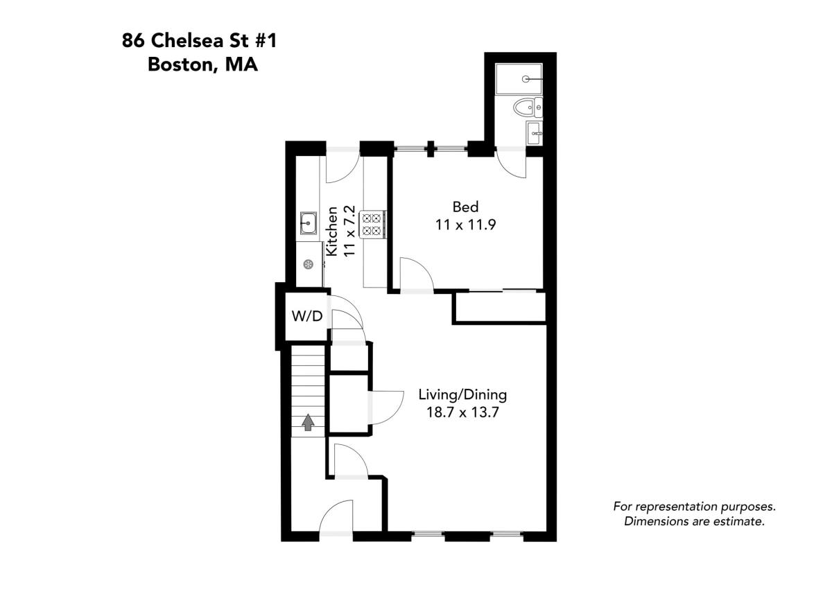 Apartment for rent at 86 Chelsea #1, East Boston, MA 02128