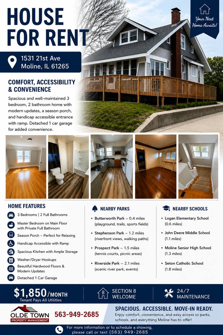 House for rent at 1531 21st Ave, Moline, IL 61265