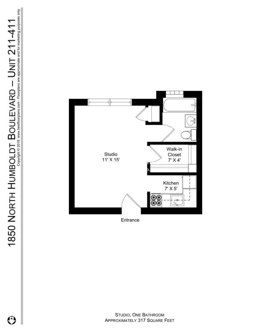 Apartment for rent at 1850 N Humboldt Blvd #411, Chicago, IL 60647