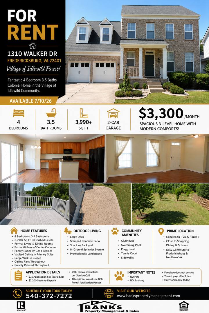 House for rent at 1310 Walker Dr, Fredericksburg, VA 22401