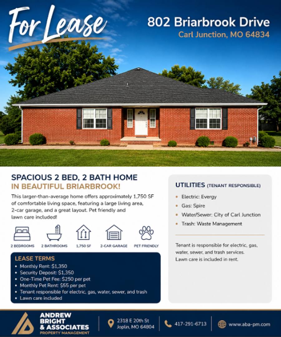 House for rent at 802 Briarbrook Dr, Carl Junction, MO 64834