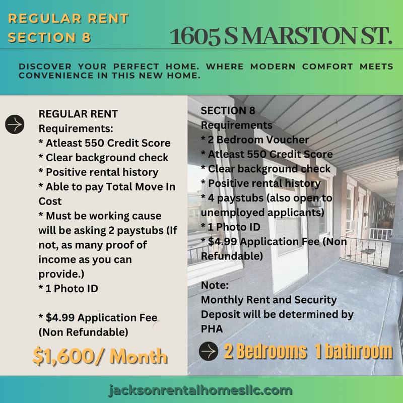 House for rent at 1605 S Marston St, Philadelphia, PA 19145