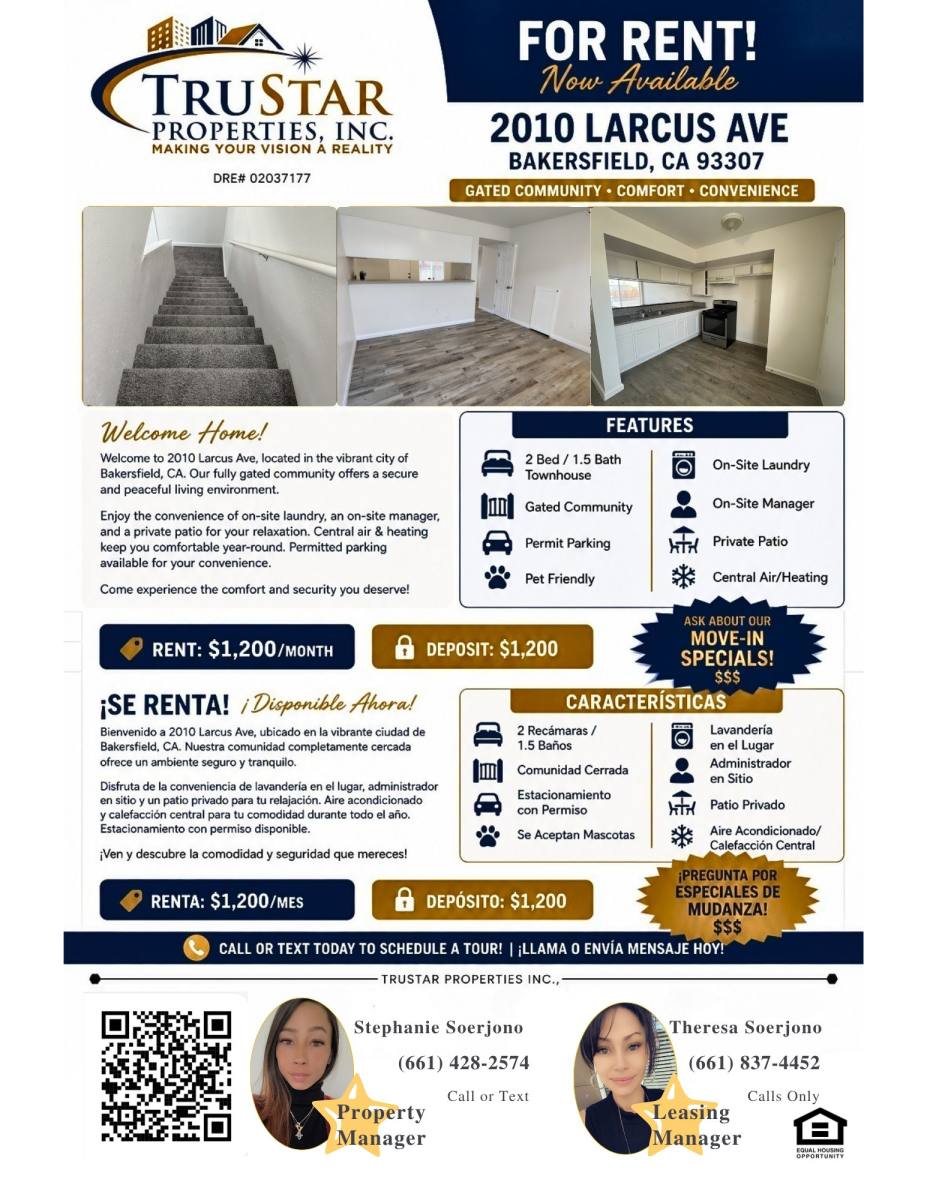 Townhouse for rent at 2010-9 Larcus Ave, Bakersfield, CA 93307