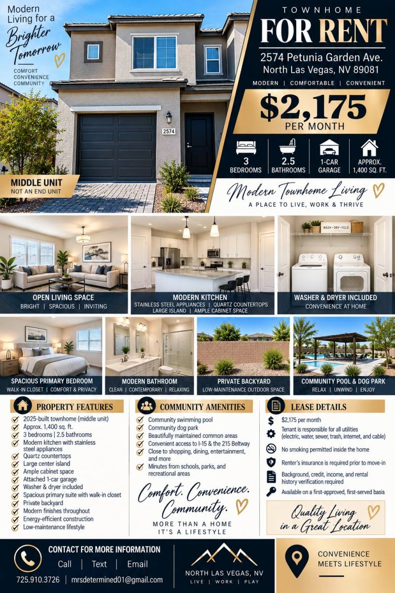 2574 Petunia Garden Ave, North Las Vegas, NV 89081 - Townhouse for Rent - Image 1