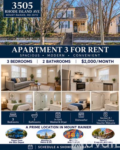 Apartment for rent at 3505 Rhode Island Ave #3, Mount Rainier, MD 20712
